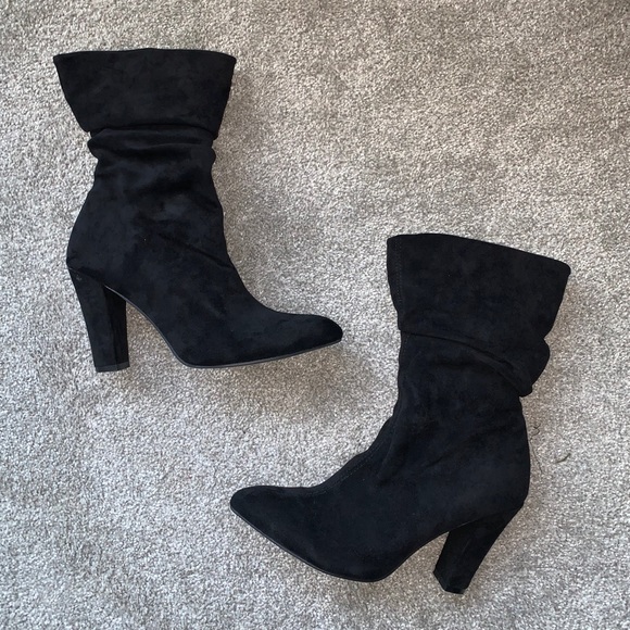 Shoes - Black Slouchy Mid Calf Bootie